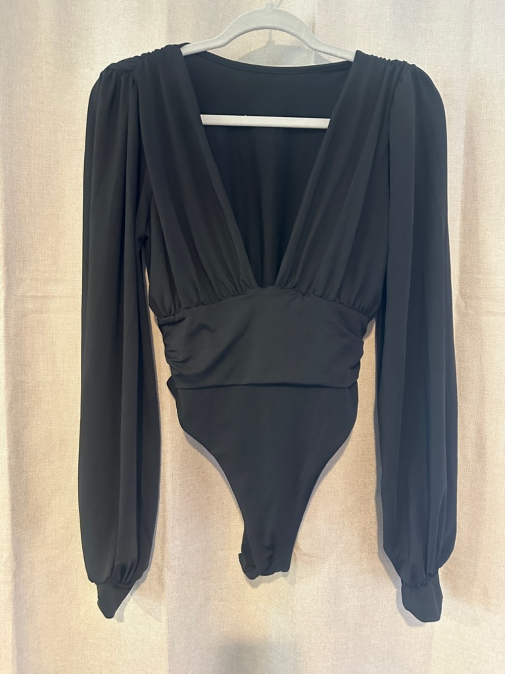 Black Long Sleeve Plunge Bodysuit